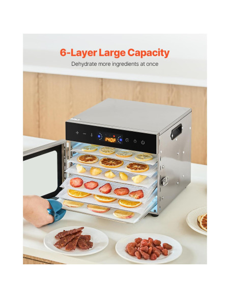 Deshidratadora de Alimentos VEVOR 6 Bandejas Acero Inoxidable 400W Deshidratadora de Alimentos VEVOR 6 Bandejas Acero Inoxidable 400W