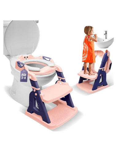 Asiento de Inodoro Acolchado Bambinao Rosa y Púrpura 2 en 1