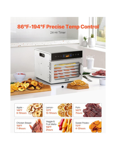 Deshidratadora de Alimentos VEVOR 6 Bandejas Acero Inoxidable 400W Deshidratadora de Alimentos VEVOR 6 Bandejas Acero Inoxidable 400W