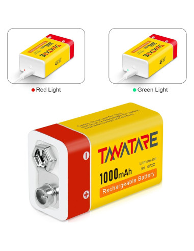 Paquete de 4 Baterías Recargables de Litio 9V Tanatare 1000mAh