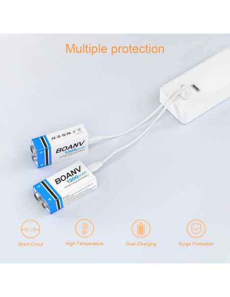 Baterías Recargables 9V BOANV 1300mAh 4PCS USB-C Baterías Recargables 9V BOANV 1300mAh 4PCS USB-C