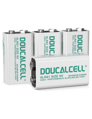 Paquete de 4 Baterías Alcalinas 9V Doucalcell de Larga Duración