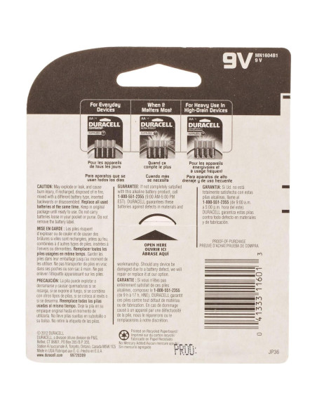 Batería Alcalina Duracell 9V CopperTop - 1 Unidad Batería Alcalina Duracell 9V CopperTop - 1 Unidad