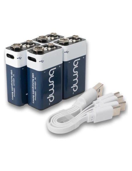 Baterías Recargables 9V Bump - Paquete de 4 con Carga USB-C Baterías Recargables 9V Bump - Paquete de 4 con Carga USB-C