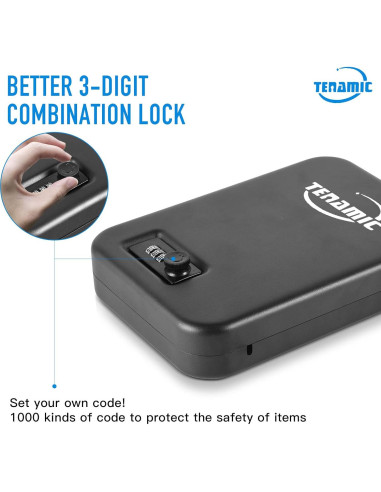 Caja Fuerte Portátil Tenamic para Pistolas 24.1x16.5cm Negra