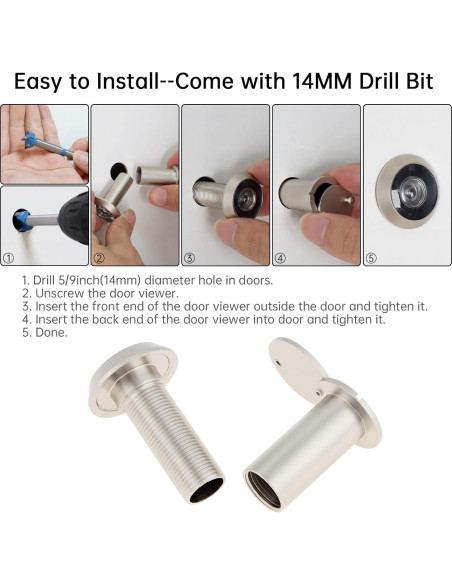 Mirilla de Puerta Latón Sólido 180 Grados Niquelado 14 mm Mirilla de Puerta Latón Sólido 180 Grados Niquelado 14 mm