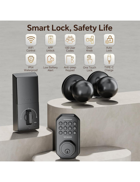 Cerradura Inteligente VCHOO SL02 Wi-Fi con Manija y App Cerradura Inteligente VCHOO SL02 Wi-Fi con Manija y App