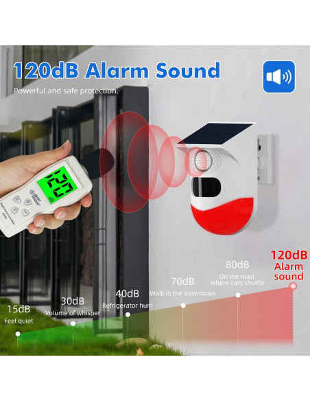 Alarma Solar con Luz Estroboscópica Waytronic 120dB IP67 Alarma Solar con Luz Estroboscópica Waytronic 120dB IP67