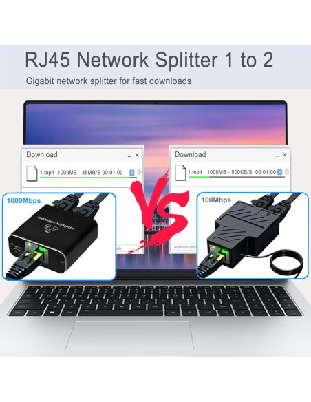 Divisor Ethernet Gigabit LIEZHUA 1 a 2 RJ45 1000Mbps Divisor Ethernet Gigabit LIEZHUA 1 a 2 RJ45 1000Mbps