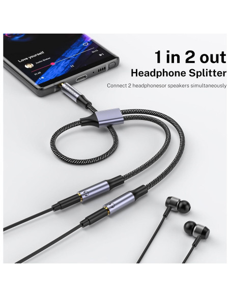Divisor de Auriculares MOSWAG 3.5mm Estéreo Doble Jack Negro Divisor de Auriculares MOSWAG 3.5mm Estéreo Doble Jack Negro