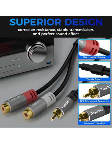 Cable divisor Y RCA 2Pack Togconn 1 RCA macho a 2 hembras 15.7cm