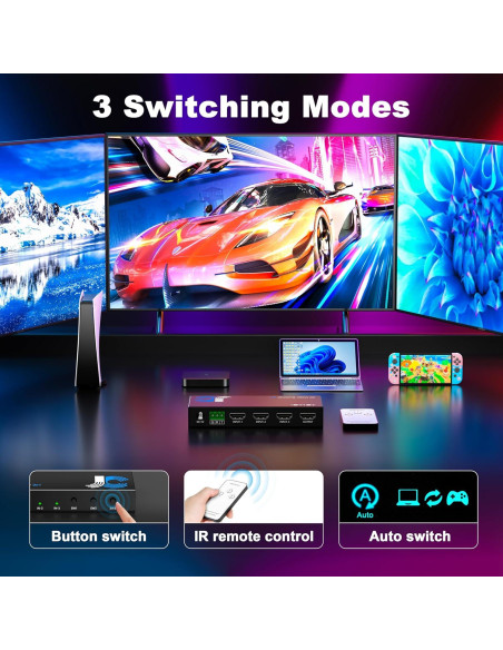 Conmutador HDMI 4K 3 Puertos JCHICI con Control Remoto Conmutador HDMI 4K 3 Puertos JCHICI con Control Remoto