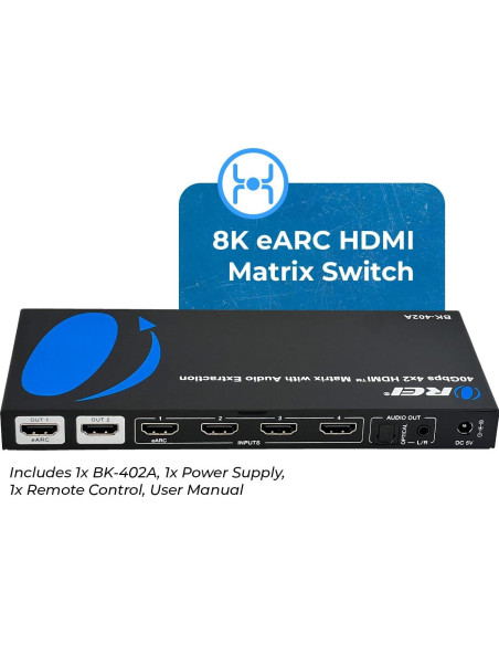 Interruptor Matriz HDMI 8K OREI BK-402A 4x2 con Extractor de Audio Interruptor Matriz HDMI 8K OREI BK-402A 4x2 con Extractor de Audio