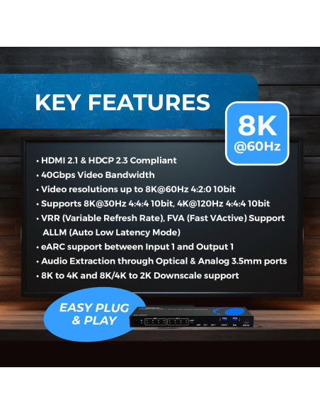 Interruptor Matriz HDMI 8K OREI BK-402A 4x2 con Extractor de Audio Interruptor Matriz HDMI 8K OREI BK-402A 4x2 con Extractor de Audio