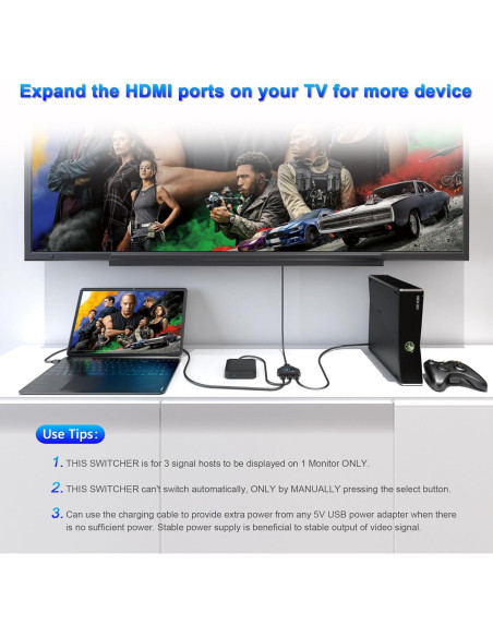 Conmutador HDMI 3 en 1 AUKOKIOULA 4K@60Hz Soporta HDCP 2.2 Conmutador HDMI 3 en 1 AUKOKIOULA 4K@60Hz Soporta HDCP 2.2
