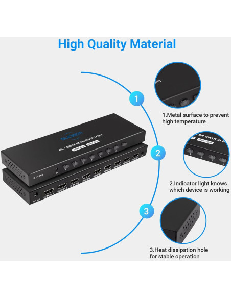 Conmutador HDMI 8 en 1 Suceem 4K 60Hz con Control Remoto Conmutador HDMI 8 en 1 Suceem 4K 60Hz con Control Remoto
