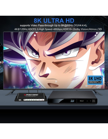 Conmutador HDMI 8K PONYBRO 4 Puertos 48Gbps Automático Conmutador HDMI 8K PONYBRO 4 Puertos 48Gbps Automático