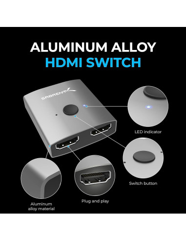 Interruptor HDMI Bidireccional 4K 60Hz SABRENT DA-HSW2