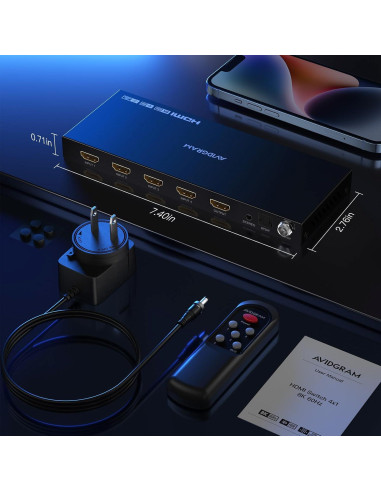 Interruptor HDMI 2.1 AVIDGRAM 4x1 con extractor de audio 8K 60Hz