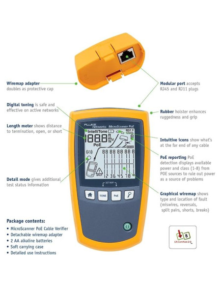 Verificador de Cable Fluke Networks MS-POE para Ethernet RJ-45 Verificador de Cable Fluke Networks MS-POE para Ethernet RJ-45