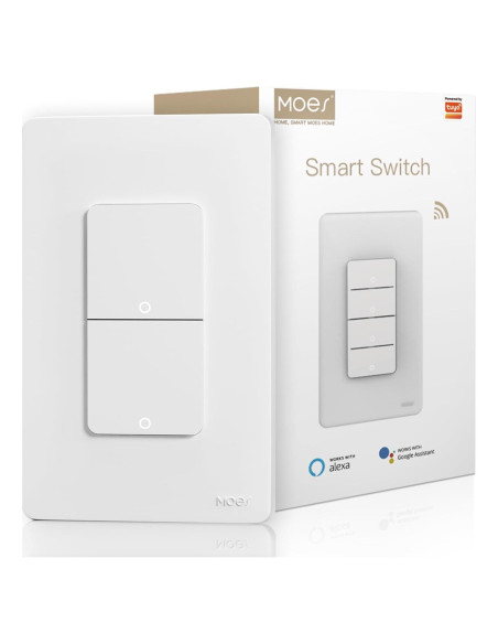 Interruptor Doble Inteligente MOES 2 Gang Wi-Fi 2.4GHz Blanco Interruptor Doble Inteligente MOES 2 Gang Wi-Fi 2.4GHz Blanco