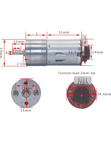 Motor de Engranaje 12V SatcOp con Encoder y Soporte 65mm