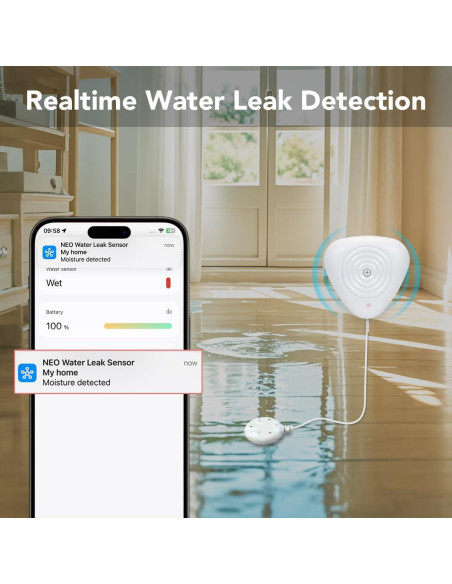 Sensor de Fugas de Agua NEO Zigbee con Sonda de 1.2m Sensor de Fugas de Agua NEO Zigbee con Sonda de 1.2m