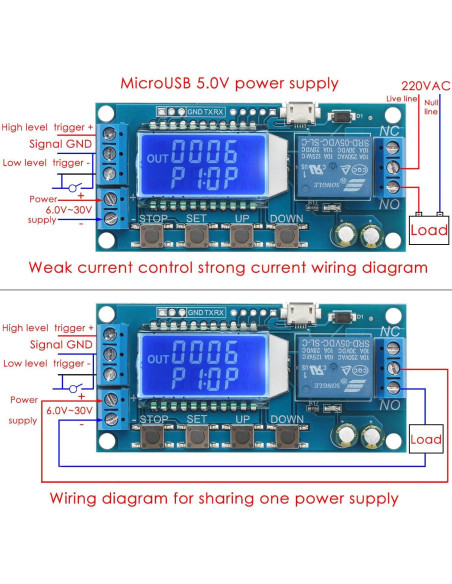 Temporizador de Retardo DROK 5V/12V/24V con Pantalla LCD Temporizador de Retardo DROK 5V/12V/24V con Pantalla LCD