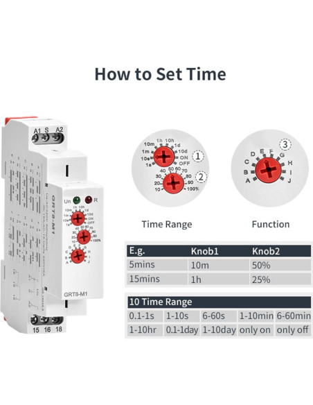 Relé de Tiempo Multifuncional 16A GAEYAELE GRT8-M1 12V-240V Relé de Tiempo Multifuncional 16A GAEYAELE GRT8-M1 12V-240V