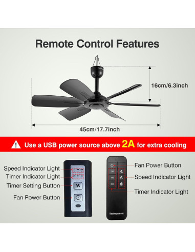 Ventilador de Techo Portátil Bestmoument 44.96 cm Control Remoto