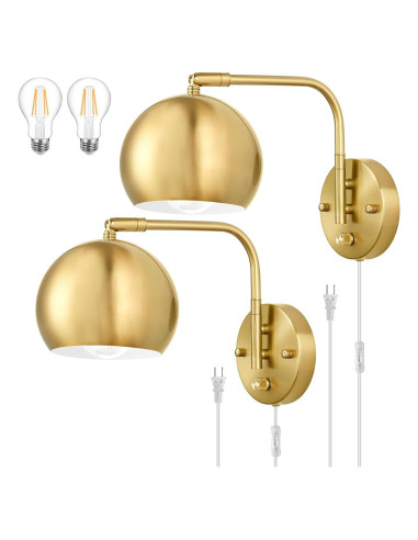 Aplique de pared regulable VATONI con 2 bombillas LED oro