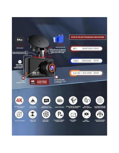 Cámara de tablero 4K UDATUHAO con WiFi y visión nocturna
