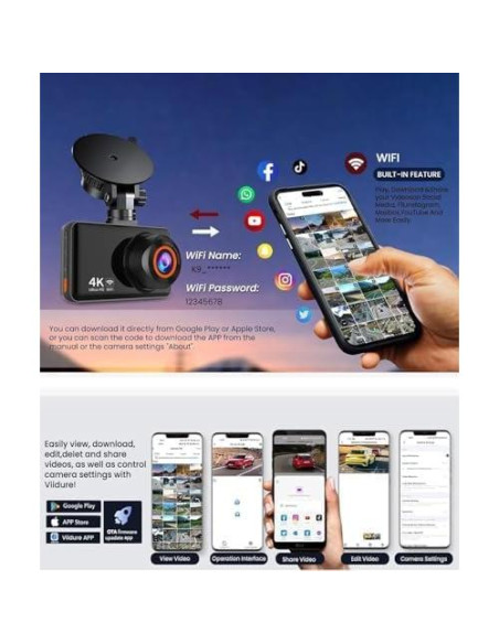 Cámara de tablero 4K UDATUHAO con WiFi y visión nocturna Cámara de tablero 4K UDATUHAO con WiFi y visión nocturna