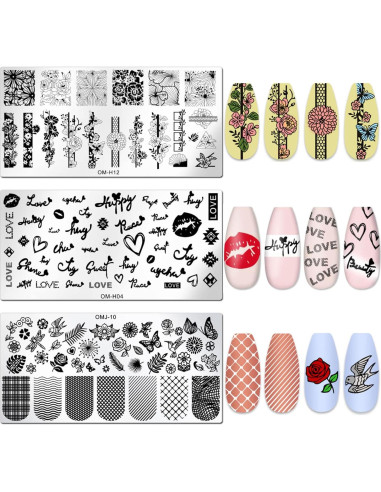 Kit de Estampado de Uñas LoveOurHome 7 Piezas Flores Mariposas