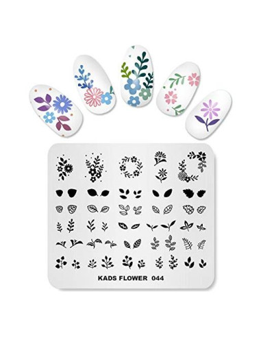 Plantilla de Estampado de Uñas KADS FL044 Acero Inoxidable 7.99x6.99cm