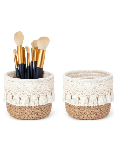 Organizador de Brochas de Maquillaje Mkono - Juego de 2 Cestas Boho 10x10cm