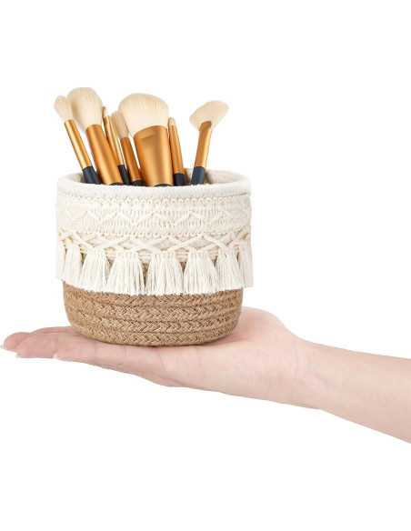 Organizador de Brochas de Maquillaje Mkono - Juego de 2 Cestas Boho 10x10cm Organizador de Brochas de Maquillaje Mkono - Juego de 2 Cestas Boho 10x10cm