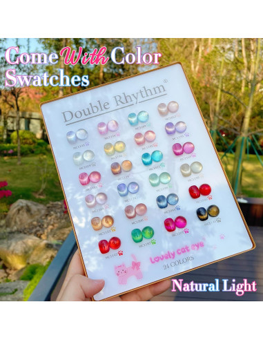 Set de Esmalte de Uñas Gel Doble Ritmo 28Pcs Ojo de Gato