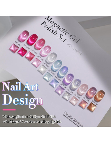 Set de Esmalte de Uñas Gel Doble Ritmo 28Pcs Ojo de Gato