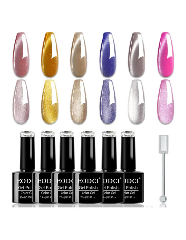 Esmalte de Uñas Gel Ojo de Gato EODCI 6 Colores con Purpurina