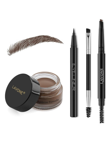 Kit de Cejas LAVONE: Lápiz, Delineador y Pomada Marrón Oscuro