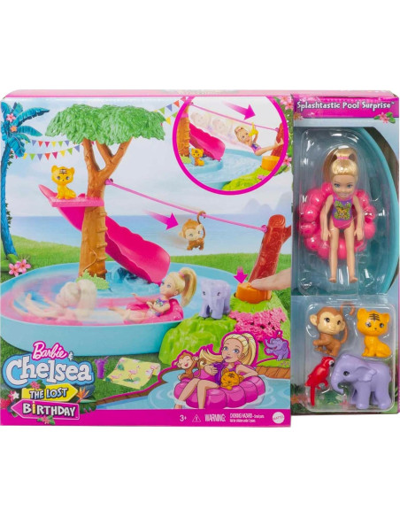 Set de Juego Barbie Chelsea Cumpleaños en Piscina 15 cm Set de Juego Barbie Chelsea Cumpleaños en Piscina 15 cm