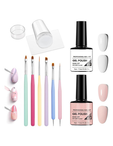 Kit de Manicura Francesa LZXLUKGIR con Esmalte de Gel Rosa y Blanco