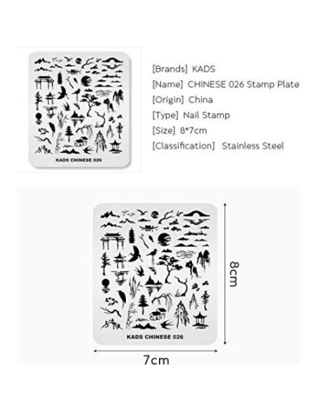 Plantilla de Estampado de Uñas KADS CN026 Acero Inoxidable 8x7cm Plantilla de Estampado de Uñas KADS CN026 Acero Inoxidable 8x7cm