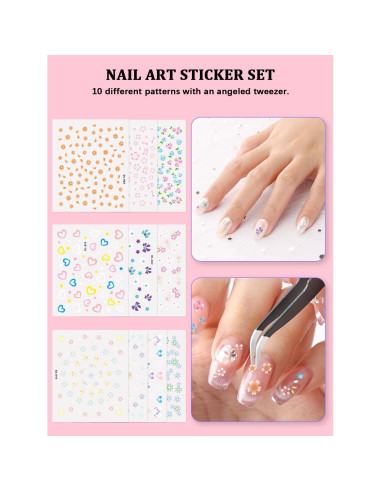 Kit de Uñas Completo YOOVR para Principiantes - 15 Pinceles, 4 Polvos Cromados, Gemas y Encantos