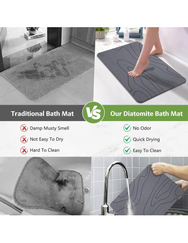 Alfombra de Baño de Piedra Diatomácea Lydia 60x39 cm Gris
