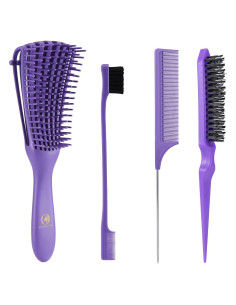 Juego de Cepillos para el Cabello BRUSHZOO - Morado, 4 Piezas