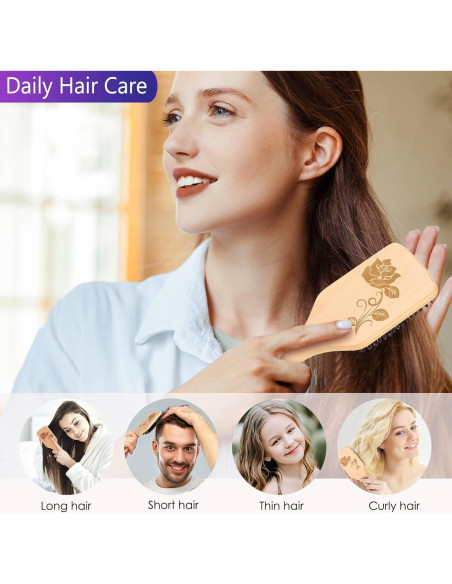 Cepillo de cabello Bsisme - Paleta de madera con cerdas de jabalí Cepillo de cabello Bsisme - Paleta de madera con cerdas de jabalí