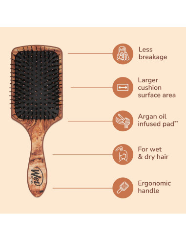 Cepillo de Pelo Wet Brush Madera Tradicional Cerdas Suaves