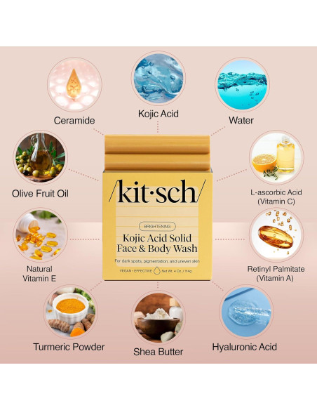 Jabón Aclarador Kitsch con Ácido Kójico y Cúrcuma 113g Jabón Aclarador Kitsch con Ácido Kójico y Cúrcuma 113g